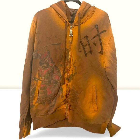 Vintage Maschera Graphic Samurai Orange Hoodie - Picture 1 of 6